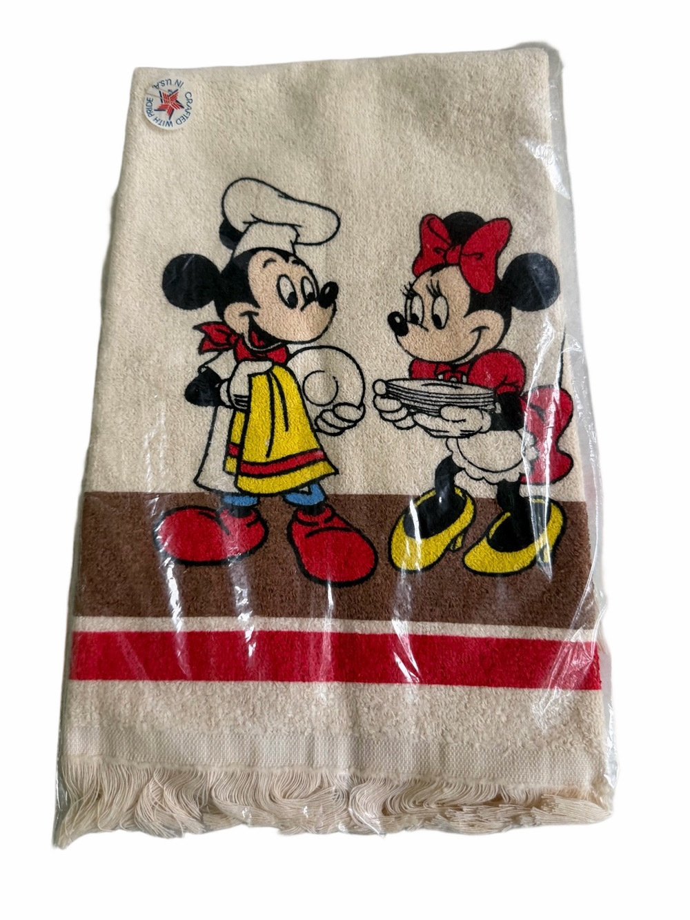 Vintage Disney Chef Mickey & Minnie
Mouse Kitchen Hand Towel Retro Fringe NOS